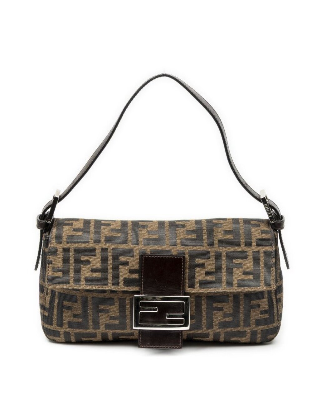 Fendi Baguette Brown Dark Zucca Canvas Shoulder Bag